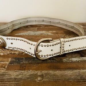 Studded White Vintage Leather Belt